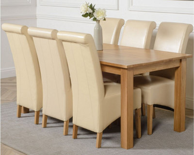 That's Furniture Oslo 180 X 90 Cm Large Oak Dining Table And 6 Chairs Dining Set With Montana Ivory Leather Chairs - image 1