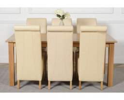 That's Furniture Oslo 180 X 90 Cm Large Oak Dining Table And 6 Chairs Dining Set With Montana Ivory Leather Chairs - thumbnail 2