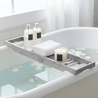 LKH Home Collection Bath Caddy Tray Natural Bamboo Bathtub Organizer Water Resistant Bath Tray For Bathroom Accessories Phone Glass Book - image 1
