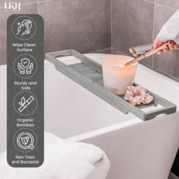 LKH Home Collection Bath Caddy Tray Natural Bamboo Bathtub Organizer Water Resistant Bath Tray For Bathroom Accessories Phone Glass Book - thumbnail 3