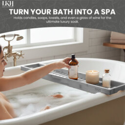 LKH Home Collection Bath Caddy Tray Natural Bamboo Bathtub Organizer Water Resistant Bath Tray For Bathroom Accessories Phone Glass Book - thumbnail 6