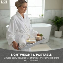 LKH Home Collection Bath Caddy Tray Natural Bamboo Bathtub Organizer Water Resistant Bath Tray For Bathroom Accessories Phone Glass Book - thumbnail 7