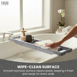 LKH Home Collection Bath Caddy Tray Natural Bamboo Bathtub Organizer Water Resistant Bath Tray For Bathroom Accessories Phone Glass Book - thumbnail 9