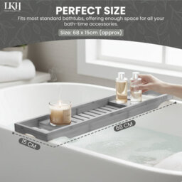 LKH Home Collection Bath Caddy Tray Natural Bamboo Bathtub Organizer Water Resistant Bath Tray For Bathroom Accessories Phone Glass Book - thumbnail 4