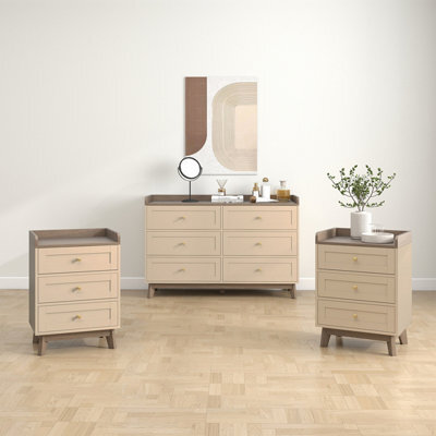 Melody Maison Large Cream 6 Drawer Chest Of Drawers & Pair Of 3 Drawer Bedside Tables - Oswin Range - image 1