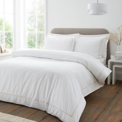 Bianca Fine Linens Contrast Trim 200 Thread Count Cotton Single Duvet Cover Set With Pillowcase White / Natural - image 1