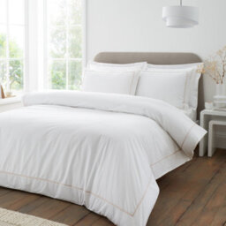 Bianca Fine Linens Contrast Trim 200 Thread Count Cotton Single Duvet Cover Set With Pillowcase White / Natural - thumbnail 1