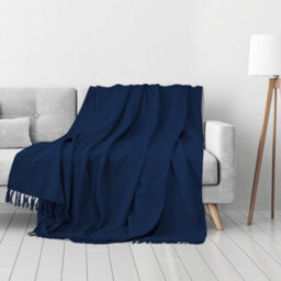 Ehc Waffle Cotton Woven Super Giant Sofa Throw, Up To 4 Seater Sofa/ Super King Size Bed 254 X 380 Cm, Navy Blue - thumbnail 3