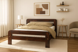 Nodax Small Double Bed Frame, F2, Solid Pine Wood, Easy Assembly, Sturdy Slats & Extra Support Legs, 4Ft, Walnut Finish - thumbnail 1