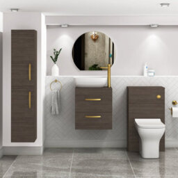 Royal Bathrooms 500mm Wall Hung Vanity Unit 2 Drawer Grey Elm & Elva Countertop Basin With Brushed Brass Handle - thumbnail 2