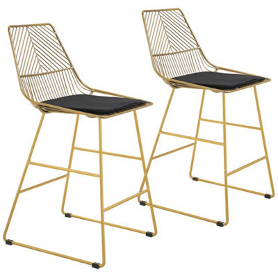 Modern Counter Height Bar Stools Set Of 2 Pcs Wire Metal Barstools - image 1