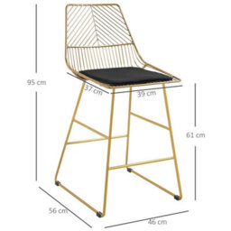 Modern Counter Height Bar Stools Set Of 2 Pcs Wire Metal Barstools - thumbnail 2