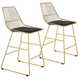 Modern Counter Height Bar Stools Set Of 2 Pcs Wire Metal Barstools - thumbnail 1