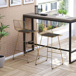 Modern Counter Height Bar Stools Set Of 2 Pcs Wire Metal Barstools - thumbnail 3