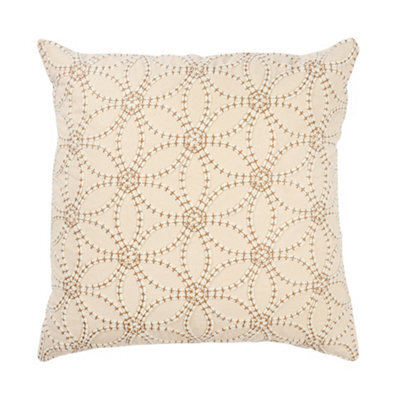 Natural & White Embroidered Geometric Flowers Indoor Cushion (L)45Cm (W)45Cm - image 1