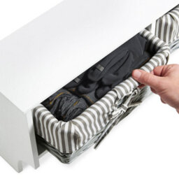 Vonhaus Coat Hooks Wall Mounted - White Coat Rack Shelf W/ 2 Grey Wicker Storage Baskets & 5 Strong Double Coat Hooks For Hallway - thumbnail 6