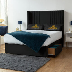 UKBEDFURNITURE Skyline Black Plush Wingback Divan Bed Base With 54 Inch Headboard - No Storage - thumbnail 2