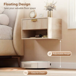 Homcom Floating Bedside Tables Set Of 2 With Fluted Drawer Open Shelf Oak - thumbnail 5