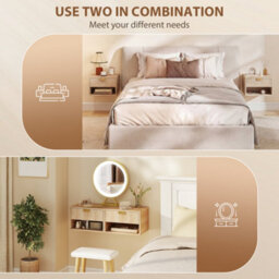 Homcom Floating Bedside Tables Set Of 2 With Fluted Drawer Open Shelf Oak - thumbnail 6