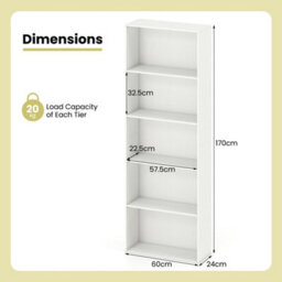 White 5Tier Bookshelf Open Bookcase Freestanding Display Shelf For Living Room - thumbnail 2