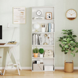 White 5Tier Bookshelf Open Bookcase Freestanding Display Shelf For Living Room - thumbnail 3