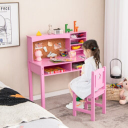 Costway Kids Desk And Chair Set Wooden Children Study Table &chair Writing Table Set - thumbnail 4