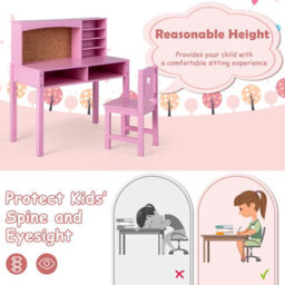 Costway Kids Desk And Chair Set Wooden Children Study Table &chair Writing Table Set - thumbnail 5
