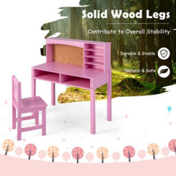 Costway Kids Desk And Chair Set Wooden Children Study Table &chair Writing Table Set - thumbnail 7