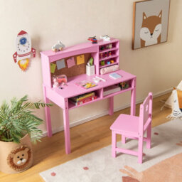 Costway Kids Desk And Chair Set Wooden Children Study Table &chair Writing Table Set - thumbnail 3