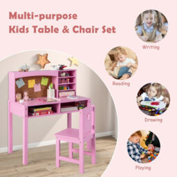 Costway Kids Desk And Chair Set Wooden Children Study Table &chair Writing Table Set - thumbnail 8