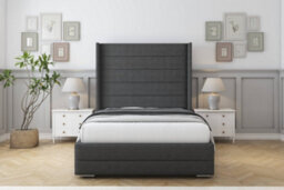 "Sloomy Sterling Graphite Dumfries Bed Frame With Mattress With 50""  Upholstered Wingback Headboard 3' Single" - thumbnail 1