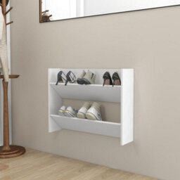 Berkfield Wall Shoe Cabinet White 80X18X60 Cm Engineered Wood - thumbnail 1