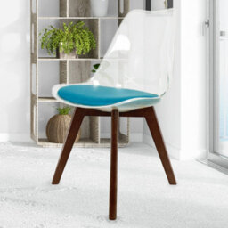 Fusion Living Soho Clear And Teal Plastic Dining Chair With Squared Dark Wood Legs - thumbnail 2