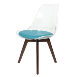 Fusion Living Soho Clear And Teal Plastic Dining Chair With Squared Dark Wood Legs - thumbnail 1