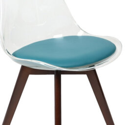 Fusion Living Soho Clear And Teal Plastic Dining Chair With Squared Dark Wood Legs - thumbnail 3