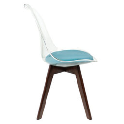 Fusion Living Soho Clear And Teal Plastic Dining Chair With Squared Dark Wood Legs - thumbnail 6