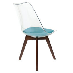 Fusion Living Soho Clear And Teal Plastic Dining Chair With Squared Dark Wood Legs - thumbnail 5
