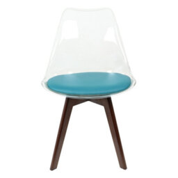 Fusion Living Soho Clear And Teal Plastic Dining Chair With Squared Dark Wood Legs - thumbnail 7