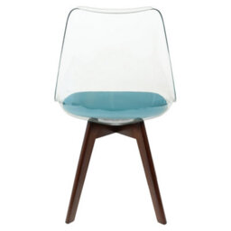 Fusion Living Soho Clear And Teal Plastic Dining Chair With Squared Dark Wood Legs - thumbnail 4