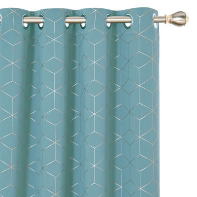 Deconovo Blackout Noise Reduction Eyelet Curtains, Gold Diamond Printed Thermal Insulated Curtains W46 X L72 Inch Sky Blue, 1 Pair - image 1