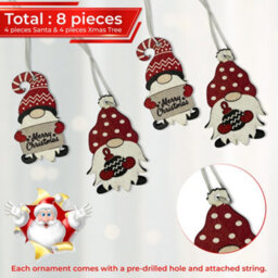 Neel Blue Wooden Xmas Tree Hanging Decorations, Red & White Gnome Ornaments With Merry Christmas - thumbnail 4
