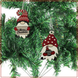 Neel Blue Wooden Xmas Tree Hanging Decorations, Red & White Gnome Ornaments With Merry Christmas - thumbnail 7