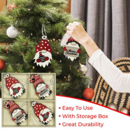 Neel Blue Wooden Xmas Tree Hanging Decorations, Red & White Gnome Ornaments With Merry Christmas - thumbnail 6