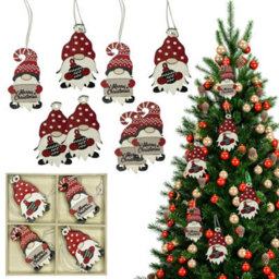 Neel Blue Wooden Xmas Tree Hanging Decorations, Red & White Gnome Ornaments With Merry Christmas