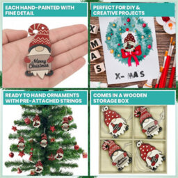 Neel Blue Wooden Xmas Tree Hanging Decorations, Red & White Gnome Ornaments With Merry Christmas - thumbnail 8
