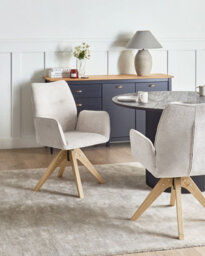 Beliani Dining Chair Swivel Mokena Faux Linen Light Beige - thumbnail 2
