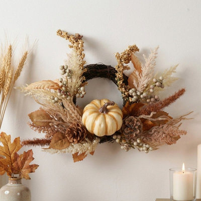 Garden Greatness Neutral Autumn Pumpkin Mini Wreath - image 1