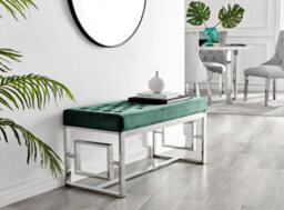 Furniturebox Cambridge Modern Green Buttoned Velvet And Elegant Silver Chrome Metal Bench - thumbnail 5