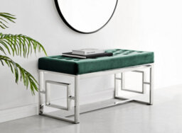 Furniturebox Cambridge Modern Green Buttoned Velvet And Elegant Silver Chrome Metal Bench - thumbnail 6