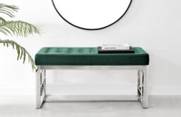 Furniturebox Cambridge Modern Green Buttoned Velvet And Elegant Silver Chrome Metal Bench - thumbnail 2